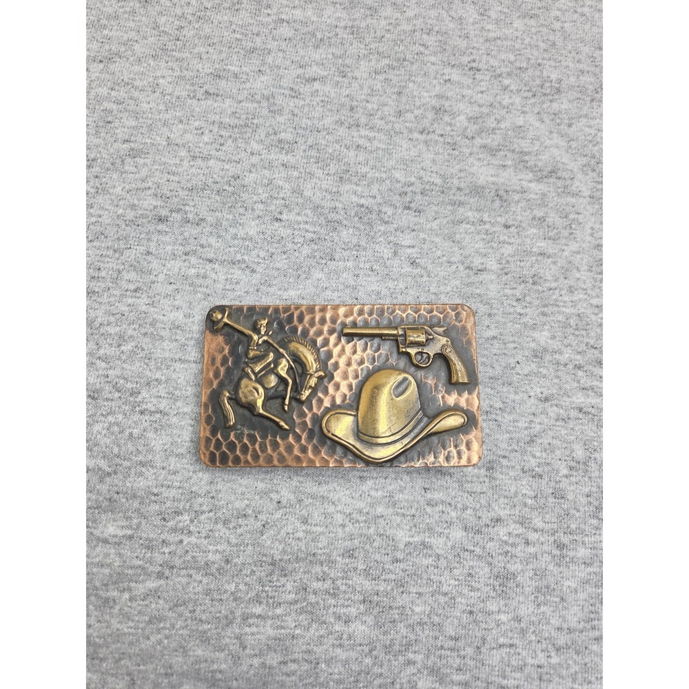 Vintage Handmade Solid Hammered Copper Cowboy Shooter Rodeo Stallion Buckle